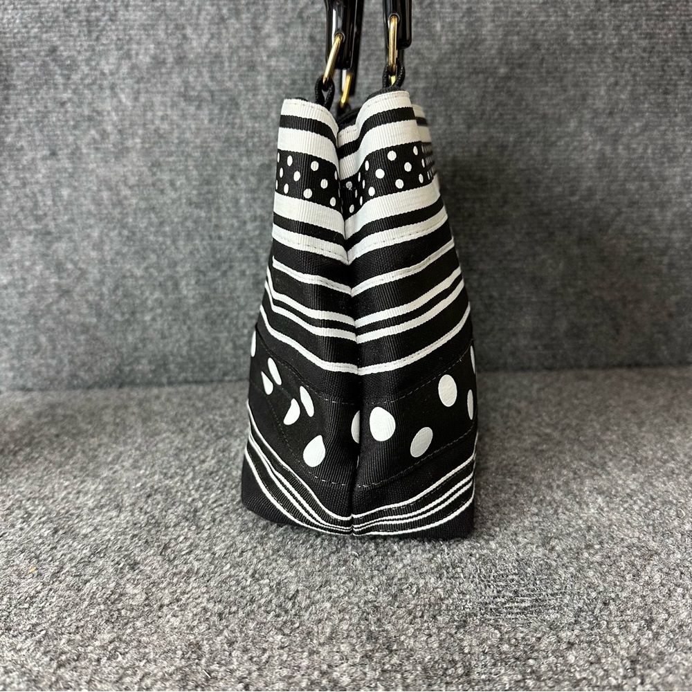 Vintage Tianni hand bag bamboo top handles black and white grosgrain ribbon 8x10 - Picture 4 of 13